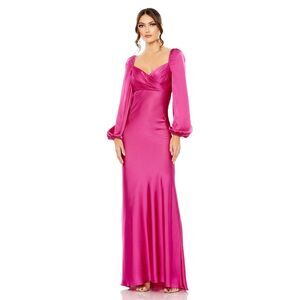 Mac Duggal Sweetheart Neck Long Puff Sleeve Satin Gown Size 12